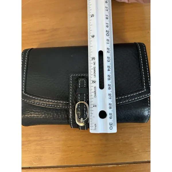 Omnia Crystal Black Leather Trifold‎ Wallet Snap Closure - Image 8