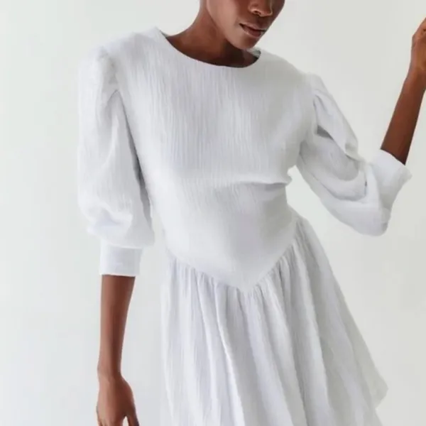 Tach‎ Anker Cotton Mini Dress White XS - Image 3