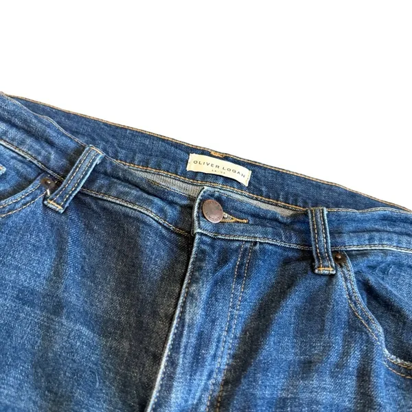 Oliver Logan Crosby Relaxed Taper Jeans Dark Wash Distressed Slow Denim Size 31 - Image 7