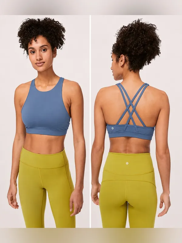 Lululemon Energy Bra High Neck Strappy Back Dusty Blue Size 4 - Image 2