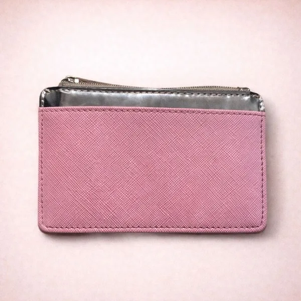 Crossi Pink & Silver Zip Card Holder Wallet – Compact Slim Coin Purse - Image 2