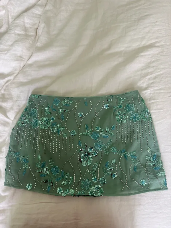 pepper mayo teal embroidered mini skirt - Image 2