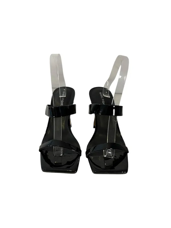 Marc Fisher Zasha Women 9.5 Black Square Toe Heeled Mules Y2K Strappy Sandals - Image 3