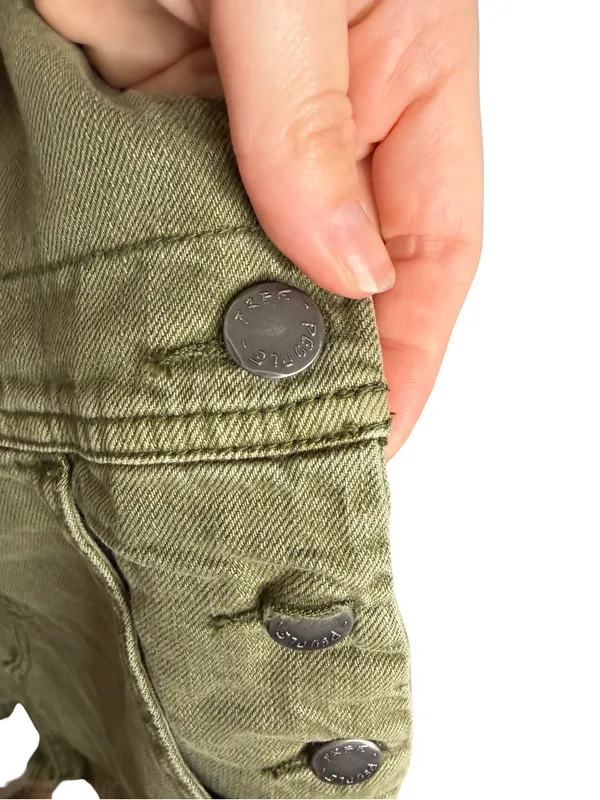 💚✨ Free People‎ Olive Green Distressed Overall Mini Dress Size 4 ✨💚 - Image 5