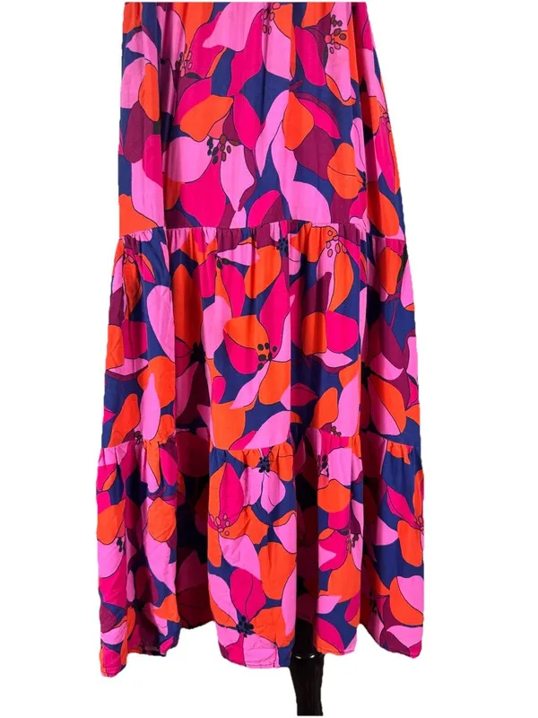 Abel The Label Floral Smocked Tiered Maxi Dress Medium Pink Tropical Coastal - Image 5