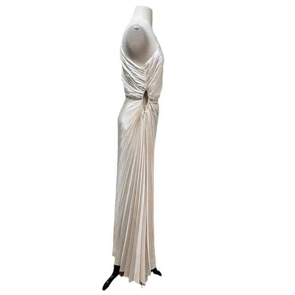 Dress Forum Olympia One Shoulder Pleated Asymmetric Maxi Dress Medium Ivory HOCO - Image 4