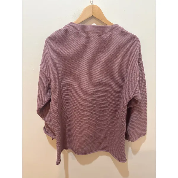 Free People FP‎ Beach Mauve Purple Waffle Knit Henley Sweater XS Relaxed Fit - Image 3