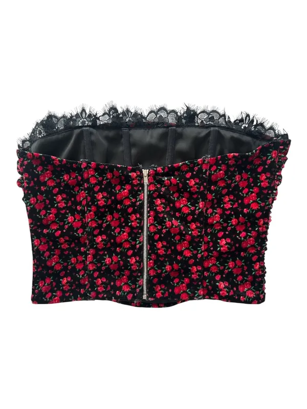 For Love & Lemons Berry Bud Velvet Floral Bustier Top Size Small - Image 5