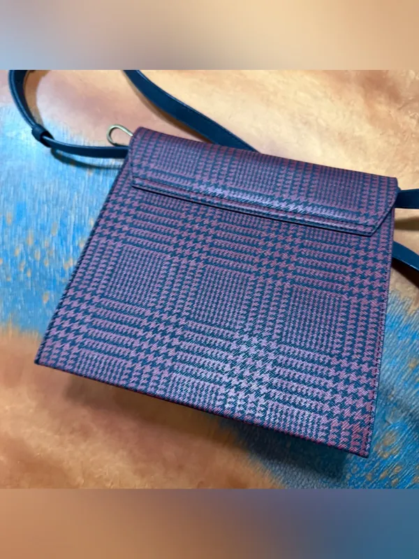 Vintage Brooks Brothers Red Fleece Crossbody bag houndstooth plaid - Image 3