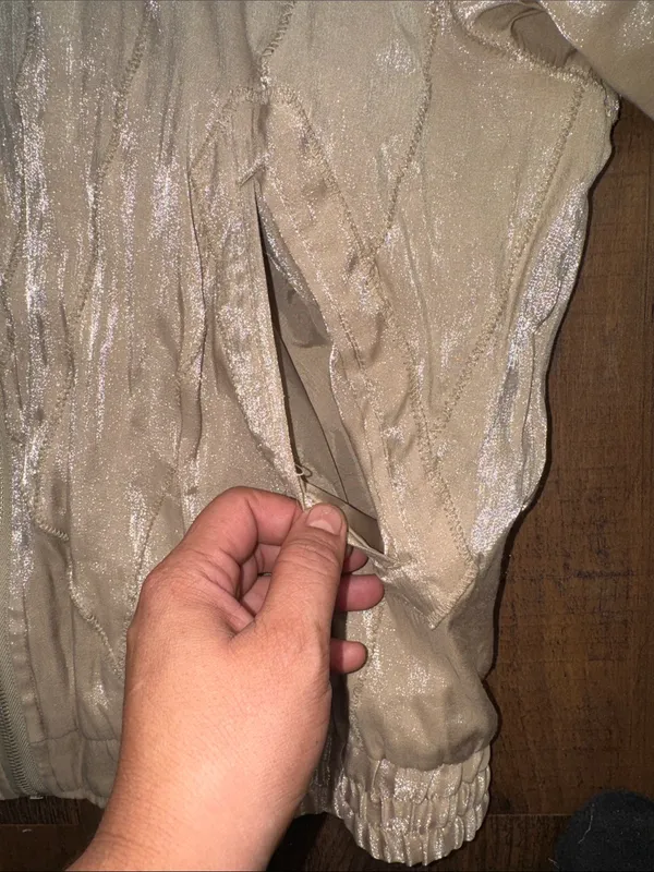 Vintage 80s 90s East West Shiny Metallic Taupe Bomber Jacket S - Image 6