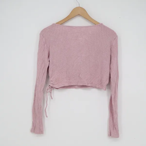 PacSun Mauve Pink Waffle Knit Wrap Crop Top Long Sleeve V-Neck Size M - Image 4