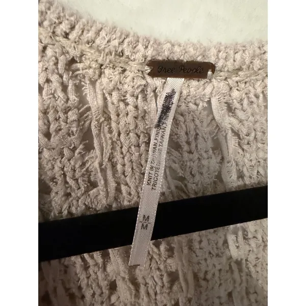 Free People V-Neck Dolman Sweater Oatmeal Beige Open Knit Cotton‎ Blend Size M - Image 2