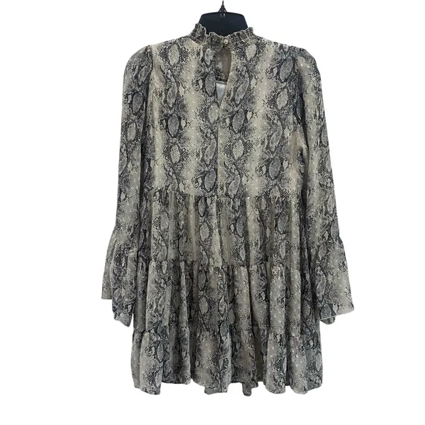 Altar'd State Snakeskin Tiered Mini Dress Bell Sleeve Boho Gypsy Babydoll Sz XS‎ - Image 2