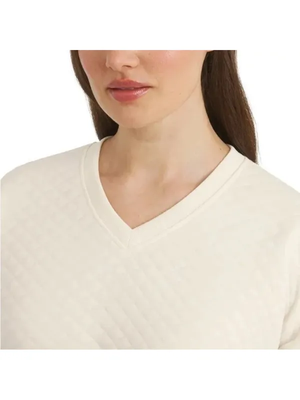 Lands’ End Off White Cream Quilted Loungewear 2 Piece Top Pants Set XXL XL New - Image 3