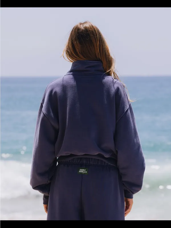 Daily Drills Cropped Half-Zip Sweatshirt in Navy - Image 3