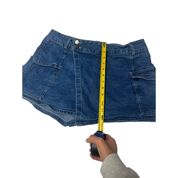 No Boundaries NoBo Denim Skort Womens XL 15-17 Blue Wrap Front Y2K Mini Skort - Image 2