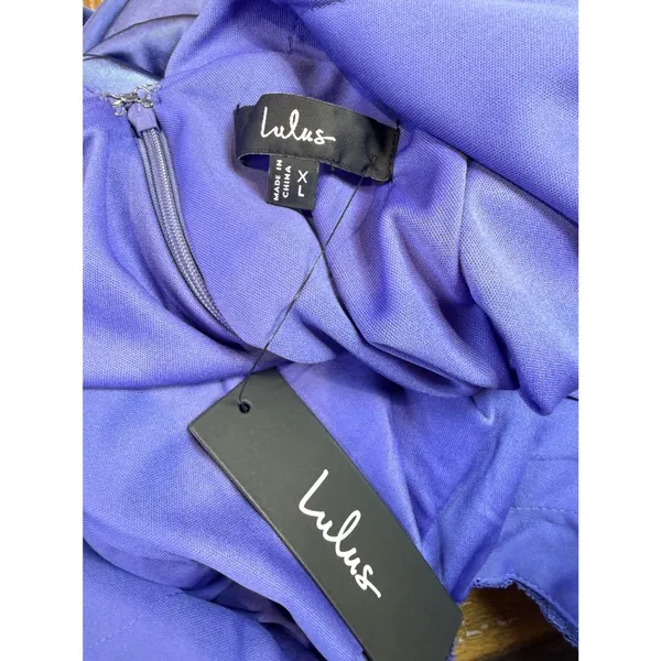 Lulus NWT Illustrious Elegance Periwinkle Satin‎ Long Sleeve Midi Dress Size XL - Image 6