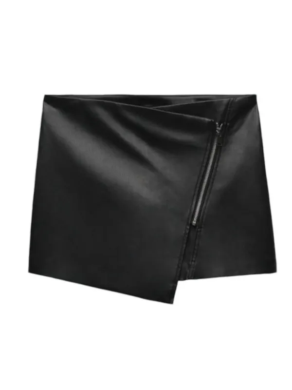 Zara Faux Leather Asymmetrical Wrap Skirt Zipper Closure Black M - Image 2