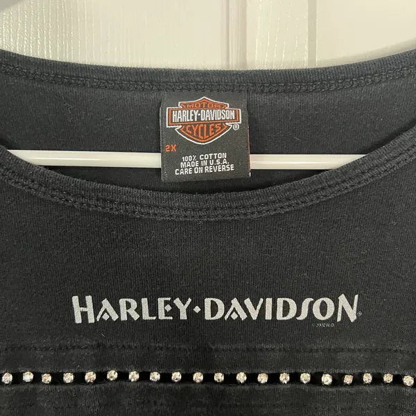Harley Davidson Biker Black Rhinestone Studded Long Sleeve Shirt Top Women's 2X - Image 4