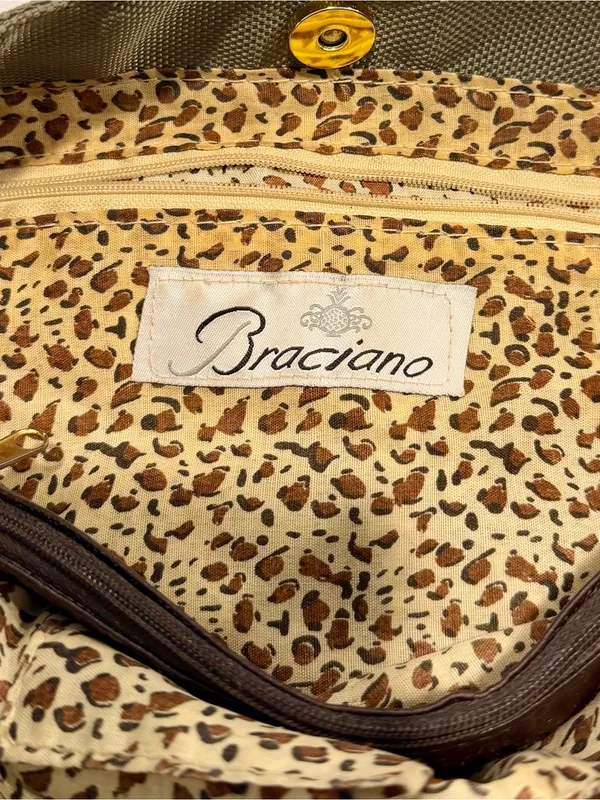 Braciano Olive and Dark Brown Shoulder Bag with Gold Hardware - Image 4