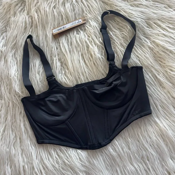 Skims Logo Shine Corset Balconette Bra Onyx Size 32A - Image 2