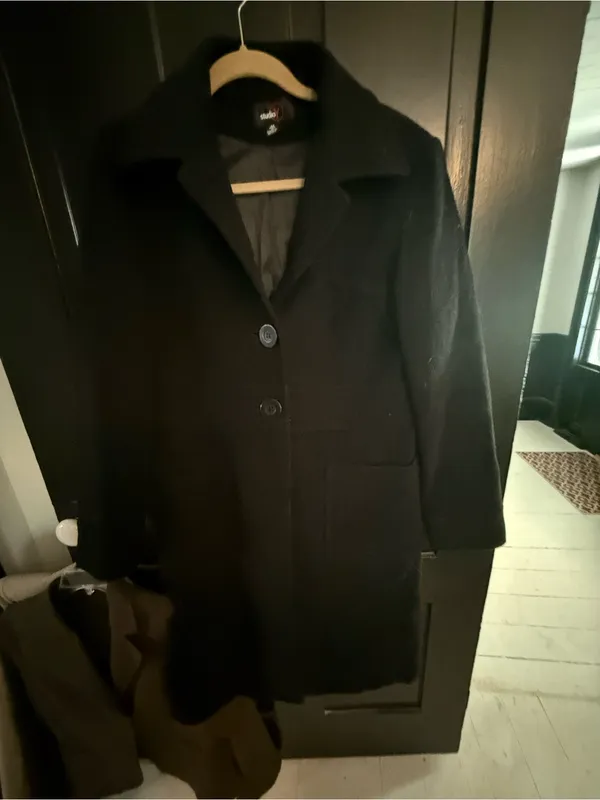Studio Y Black Wool Trench Coat - Image 3