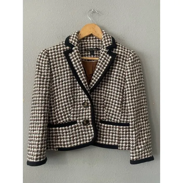 Brooks Brothers Checked Tweed Cropped Jacket - Image 6