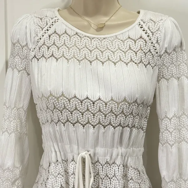 Free People Fire Island Blouse Crochet 3/4 Sleeve White Small Festival Boho Chic - Image 6