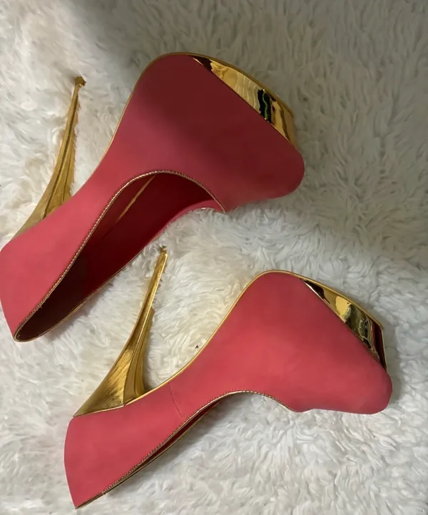 Shiekh Pink and Gold Stiletto Platform Pumps - Image 3