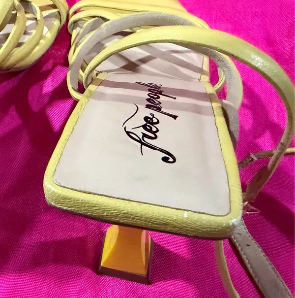 Free People Faye yellow strappy heels sandals 7.5 US 38 NWT - Image 6
