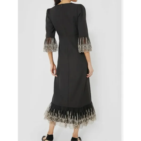 TUCKERNUCK Pomander Place Lilith Black Gold Ruffle Midi Cocktail Dress NWT M - Image 3