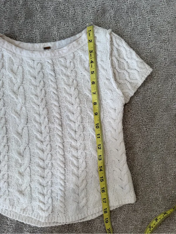 Free People Baby Cable Tee in Ivory Off White Size Small Cotton Blend Boho - Image 7