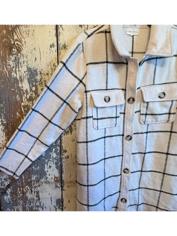 Melloday Women's Black & White Plaid Shacket Coatigan Shirt Flannel Large - Image 3