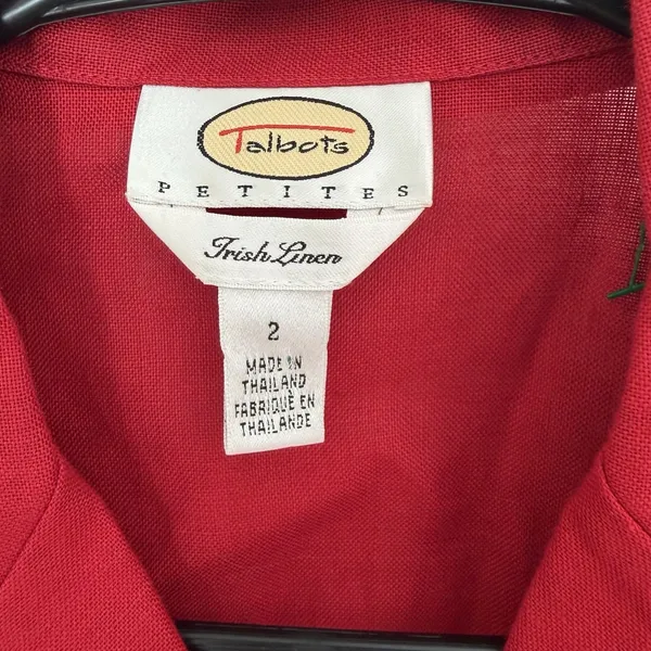 Talbots Irish Linen Red Button Down Blouse Top 2 Petite Quiet Luxury Coastal - Image 3