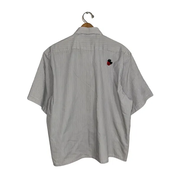 Las Olas Vintage Pinstripe Ladybug Embroidered Short Sleeve Button Down Shirt Lg - Image 3