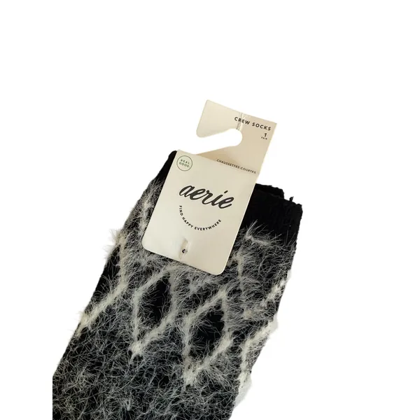 Aerie Crew Socks One Size Black with White   Thread Ribbed NWT - Image 3