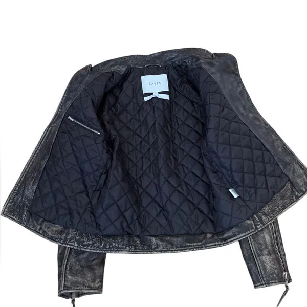 EAVES Gia Leather Moto Jacket in Brown small Brown - Image 6