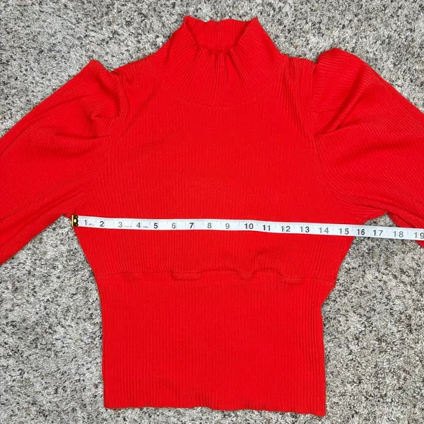 Free People Lala Cropped Puff Sleeve Mock Neck Ribbed Top Red Large L OB861565 - Image 8
