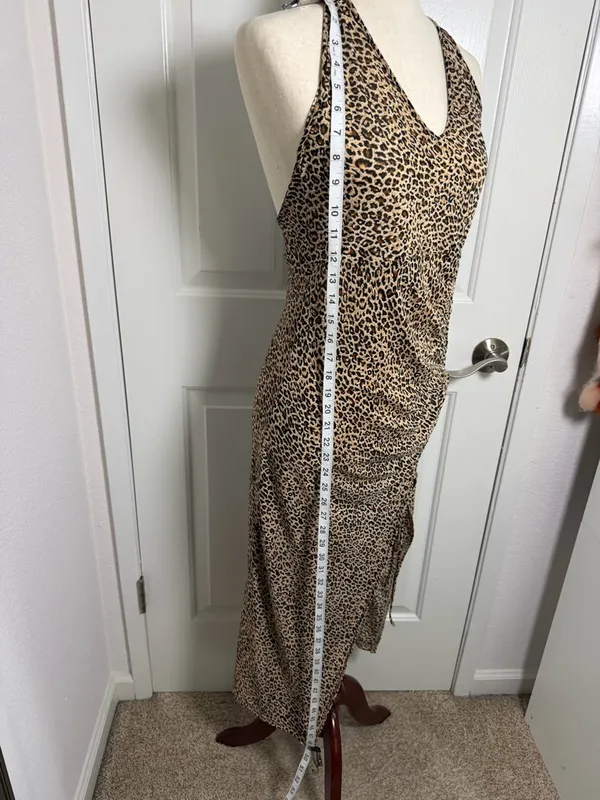 Leopard Print V-Neck‎ Slip Dress in Tan and Black - Image 3