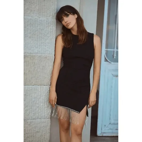 NEW Elliatt‎ Sleeveless Lace Stretch Crepe Diamante Fringe Mini Dress Size Small - Image 3