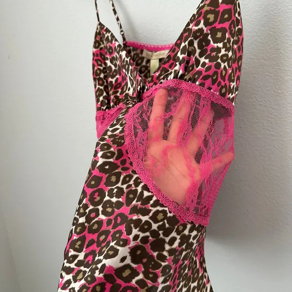 Flora Nikrooz Pink brown lace leopard print nighty lingerie Set - Image 3