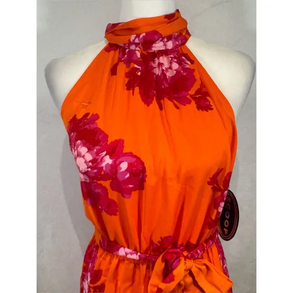 Scoop bright orange and pink floral halter neck maxi dress size small NWT - Image 4