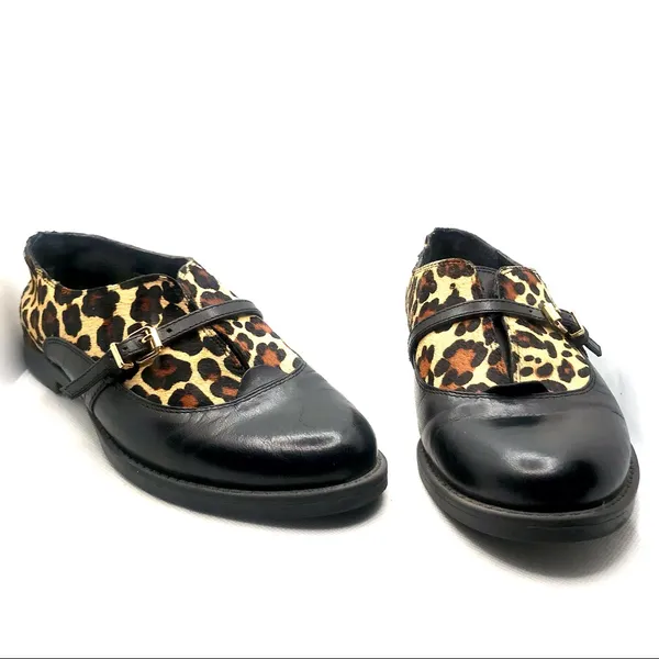 Bella Vita "Reese" Black Leather And Animal Print Fur Slip On Loafer Shoes (6) - Image 8