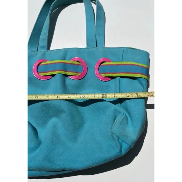 Vintage Polo Ralph Lauren Summer Canvas Tote Bag Purse Pink/Fuchsia & Blue - Image 11