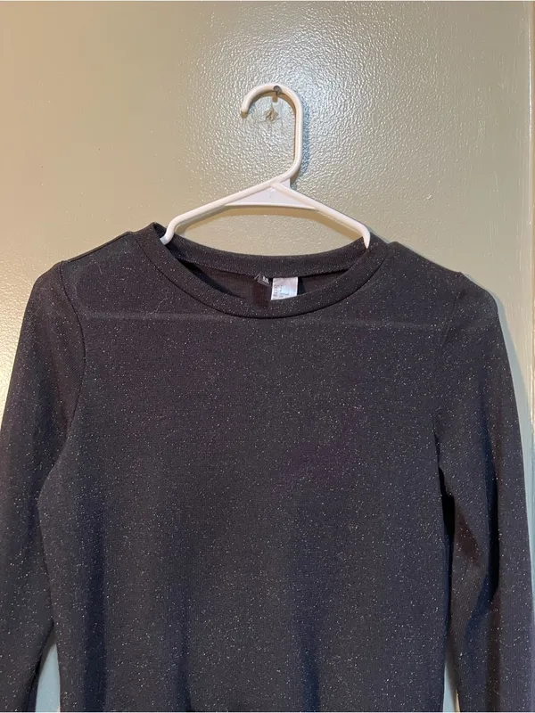Divided Women's Size Small Peplum Top Black Sparkle Ribbed Long Sleeve Stretch - Image 3
