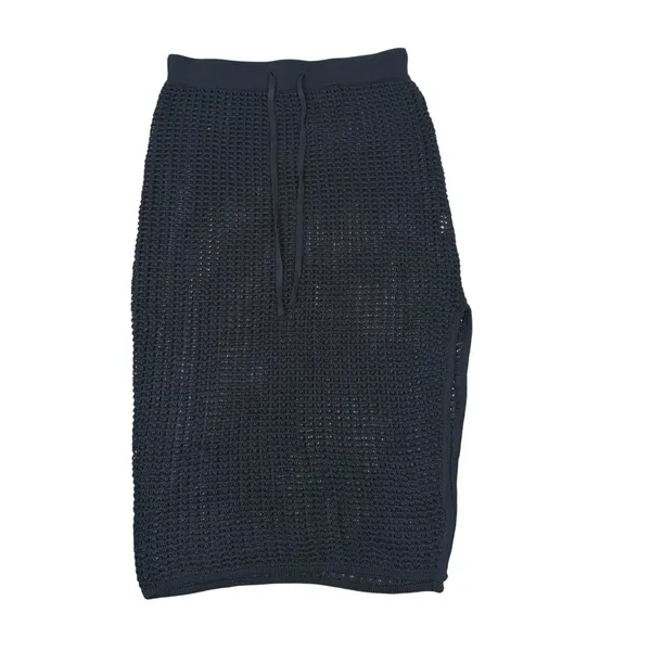 Halara Mesh Crochet Open Knit Midi Skirt Drawstring Size M Black Resort Coverup - Image 3