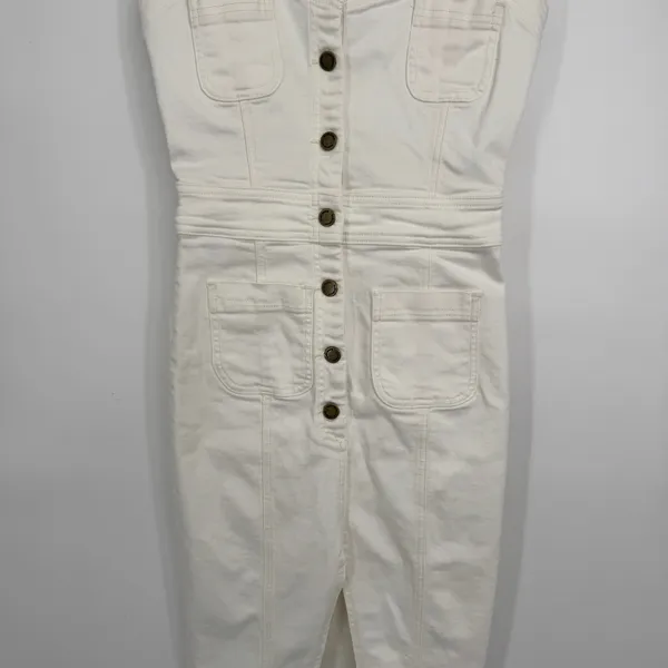 Ramy Brook Denim‎ Midi Dress 25/0 Ivory Button Front Sleeveless Utility Bodycon - Image 6