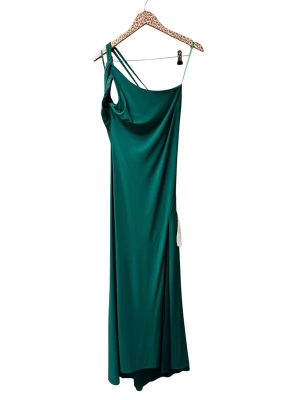 Ieena for Mac Duggal Jersey One Shoulder Draped Back Gown Dress Emerald Green 6 - Image 4