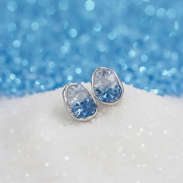 Sterling Silver Blue Ombre Crystal Stud Earrings - Image 2