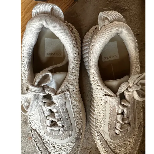 Dolce Vita Dolen Woven Crochet Platform Sneakers Cream Ivory Suede 6 - Image 9